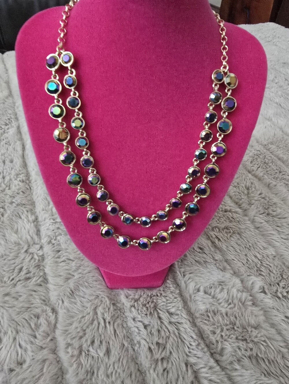 Liz Claiborne Vintage Gold-Tone Multi-Color Crystal Double Strand Necklace